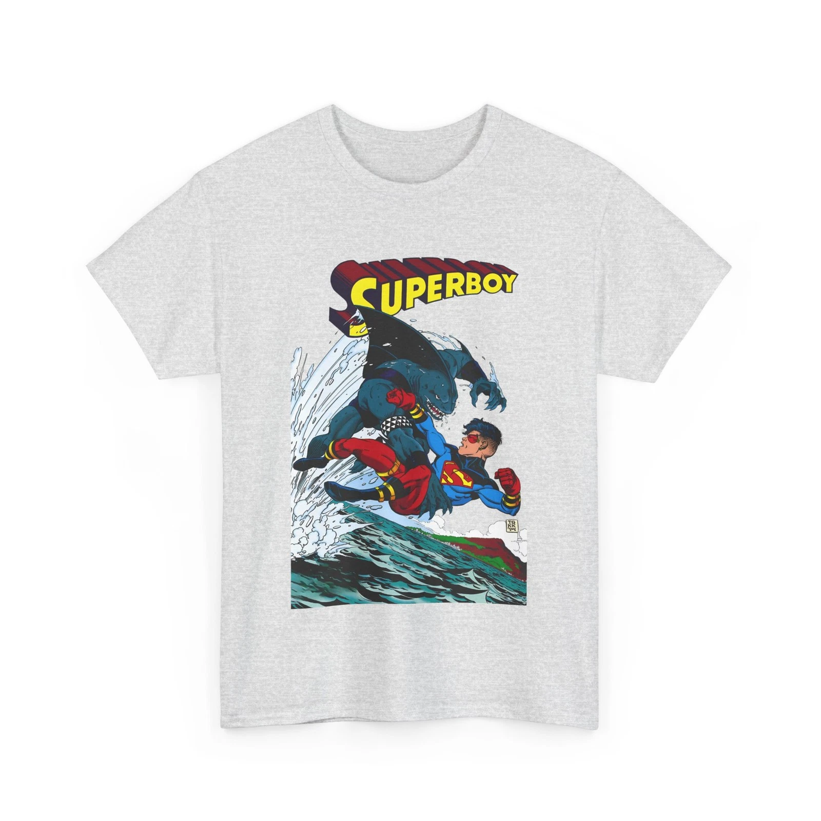 Superboy Vs King Shark T-Shirt - Tom Grummett Art - Superman Family - DC Comics