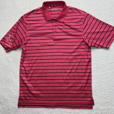 Under Armour Polo Shirt Mens Medium Pink Striped Golf Loose Fit Performance