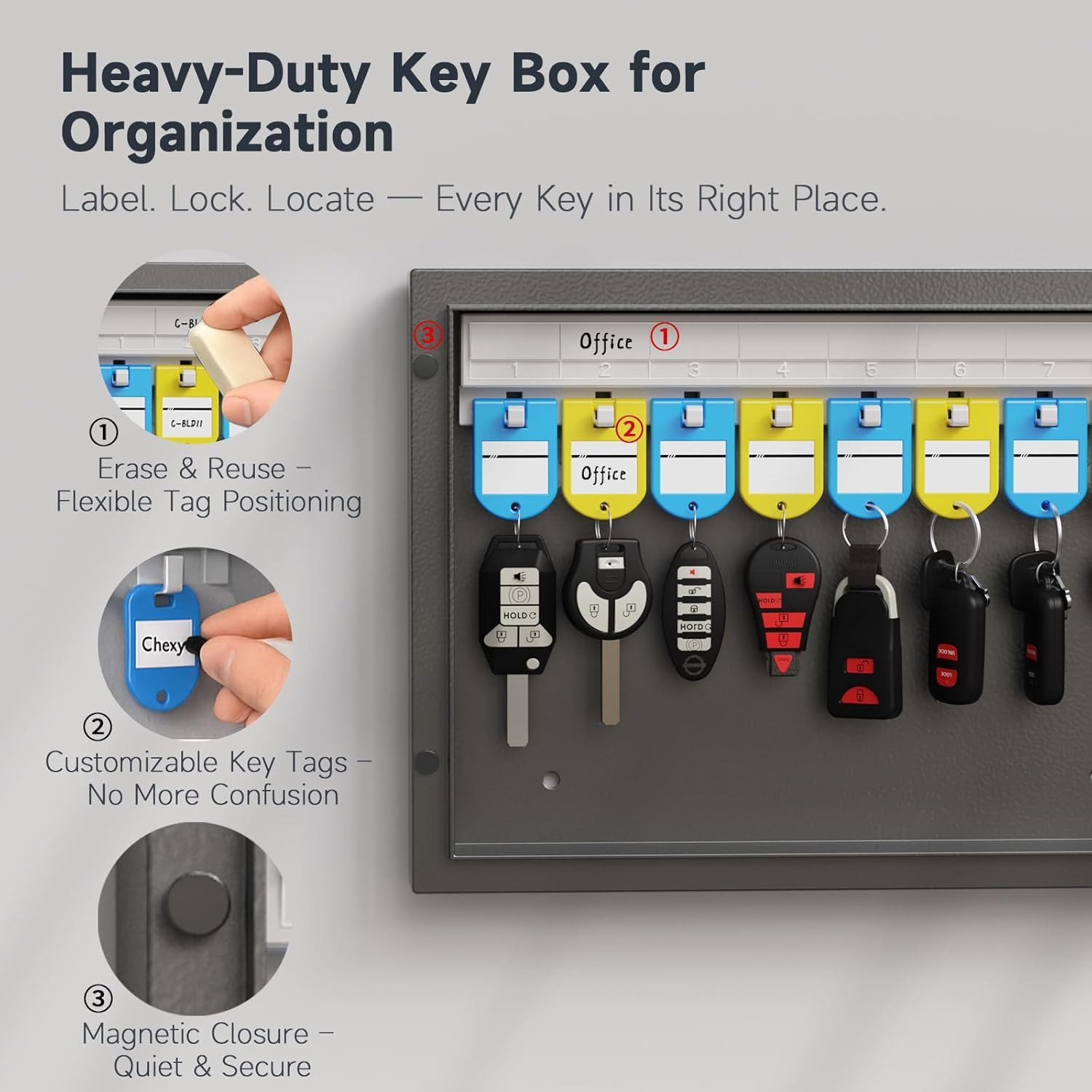 Key Lock Box Wall Mount, 16 Key Cabinet with Combination Lock & Key Tags, Digita