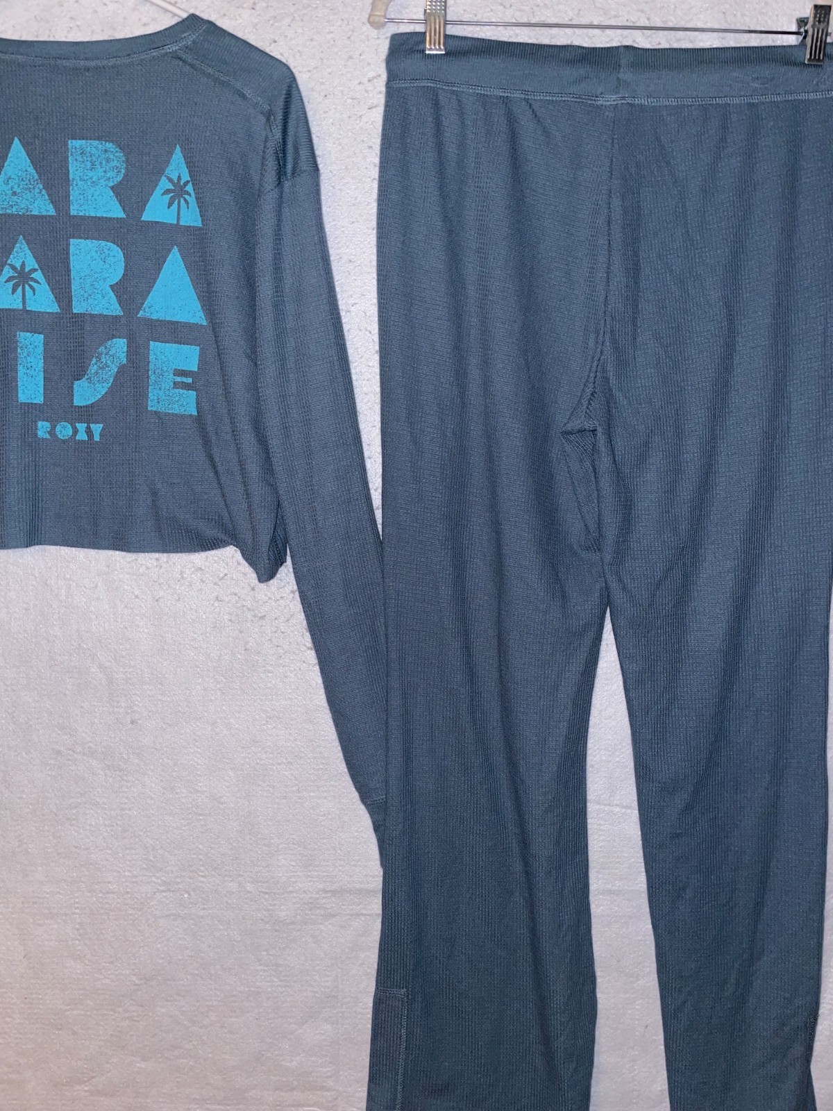 Roxy 2pc Top & Pants Lounge Pajama Set Womens XL Waffle Wide Leg Paradise NWT image 4