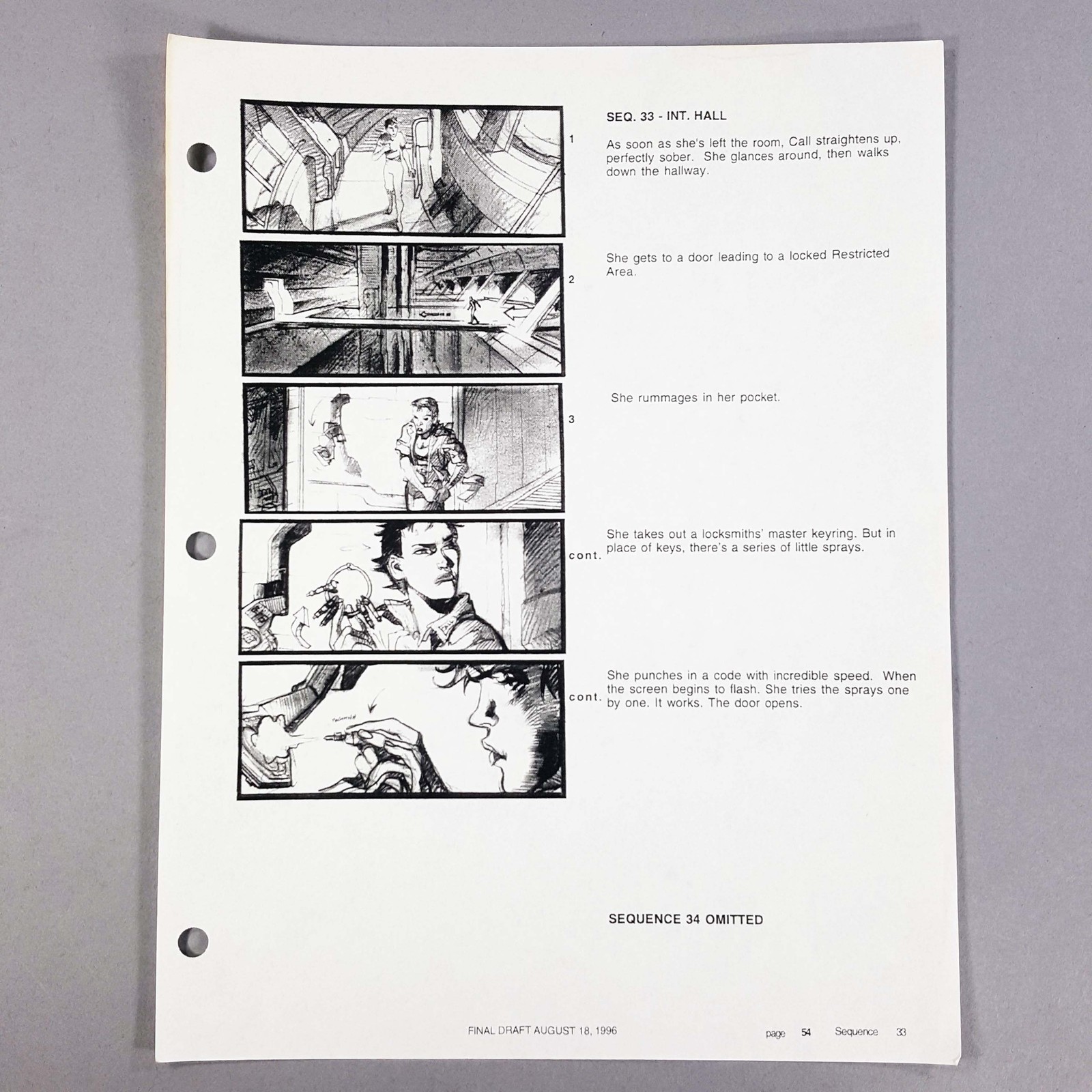 Alien Resurrection Production Used Storyboard Call Cracks Restricted Door Code