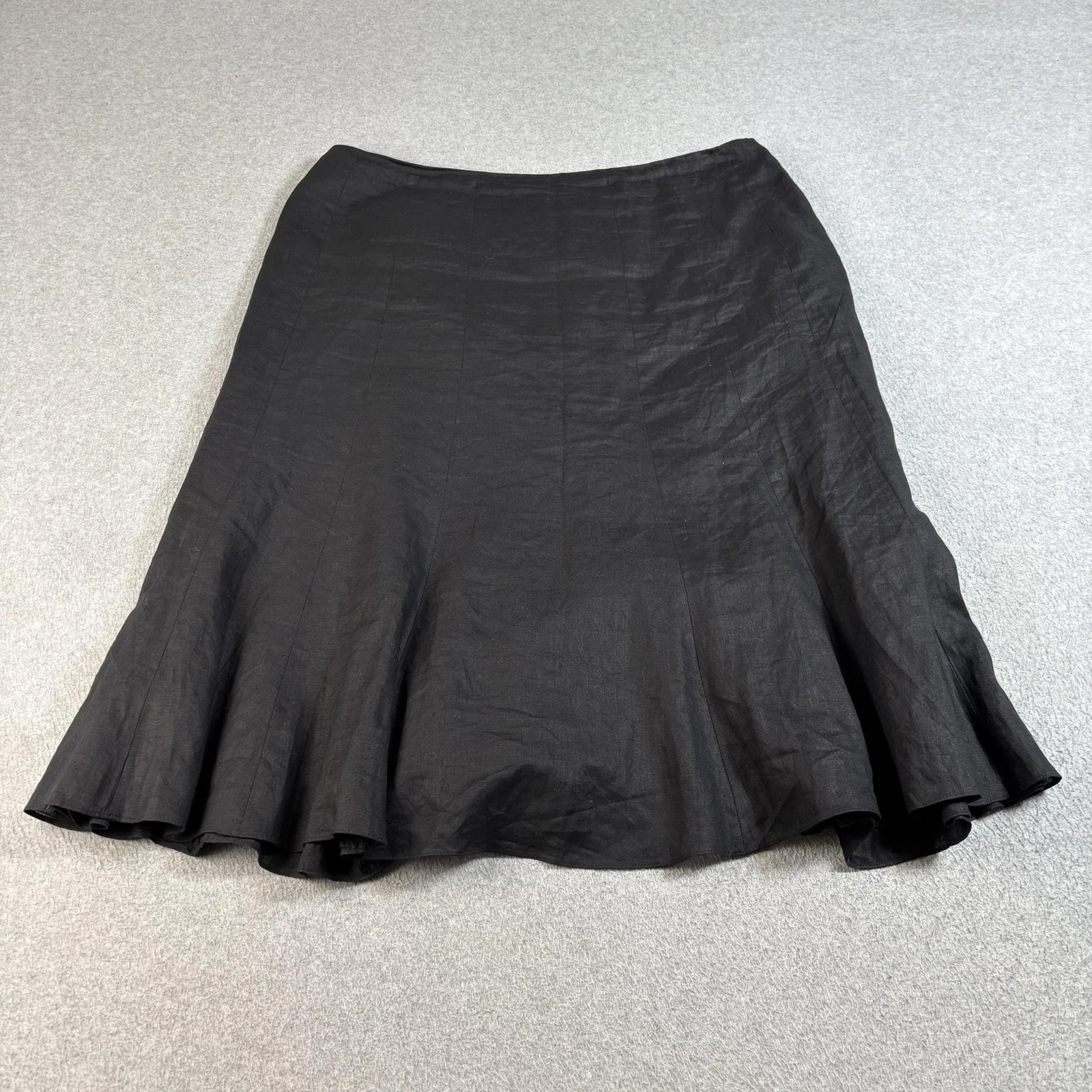 Lauren Ralph Lauren Linen Skirt Women 16W Black A-Line Lined Midi Office Heritag