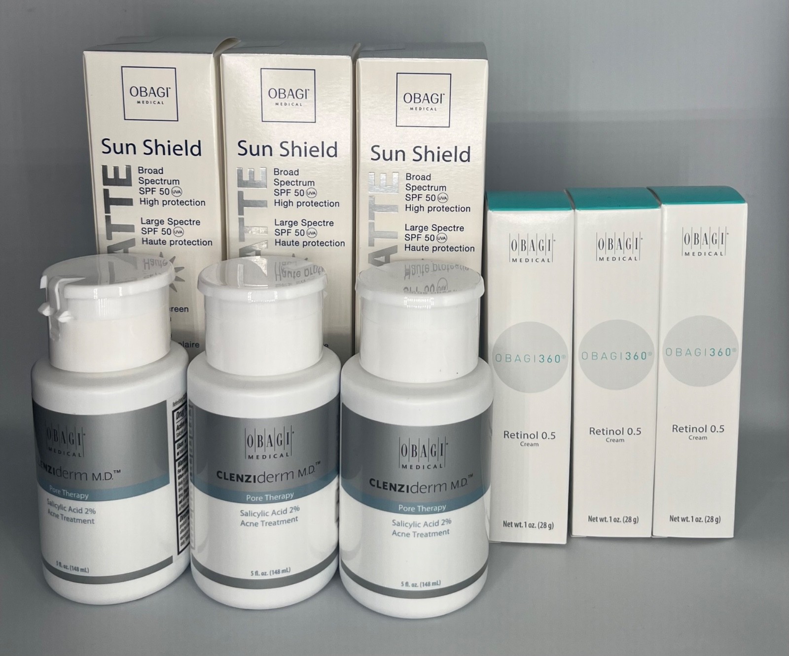 OBAGI Sun Shield Matte spf50 - Retinol 0.5 - Pore Therapy 9 pcs Brand New