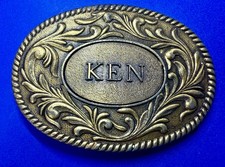 Personalized Name KEN Western Floral Swirl Vintage 70's Kinney Co Belt Buckle