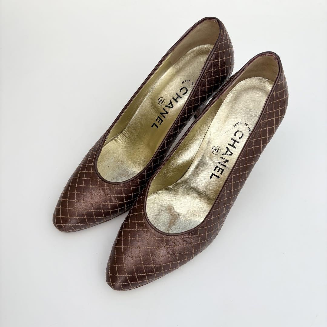 Chanel Stitch Pumps Heels Shoes Round-toe Size 36 US About6 For Women
