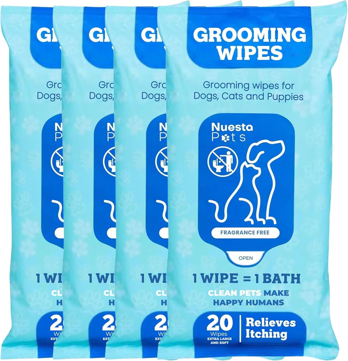 Nuesta Pets XL Hypoallergenic Pet Wipes 80 Count for Dogs & 