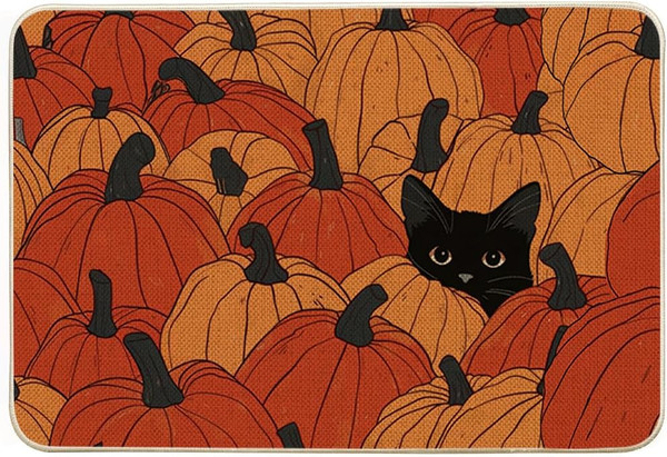 Artoid Mode Schwarze Katze KüRbisse Herbst 40X60 Cm FußMatte-image