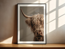Highland Cow Studio Style Art Print Soft Beige Art Print