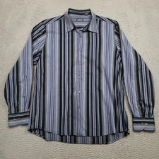 Kenneth Cole Reaction Men's L Striped Long Sleeve Button Up Shirt Dressy
