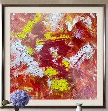 Original  "Red-Haired Woman" 20x20 Canvas Expressionism Abstract Design Home Art