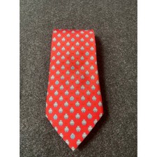 Hermes Paris Silk Tie Red Blue Hippo Animal Print Made in France 5195 IA