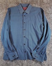 Hugo Boss Men Button Up Shirt XL Blue Polka Dot Cotton Long Sleeve Slim Fit