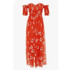 Womens Ganni Tilden Mesh Off The Shoulder Floral Dress Size 36/S EUC! 