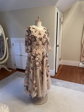 BHLDN Cream Floral Embroidered Midi Party  Dress Size 6 Anthropologie New!