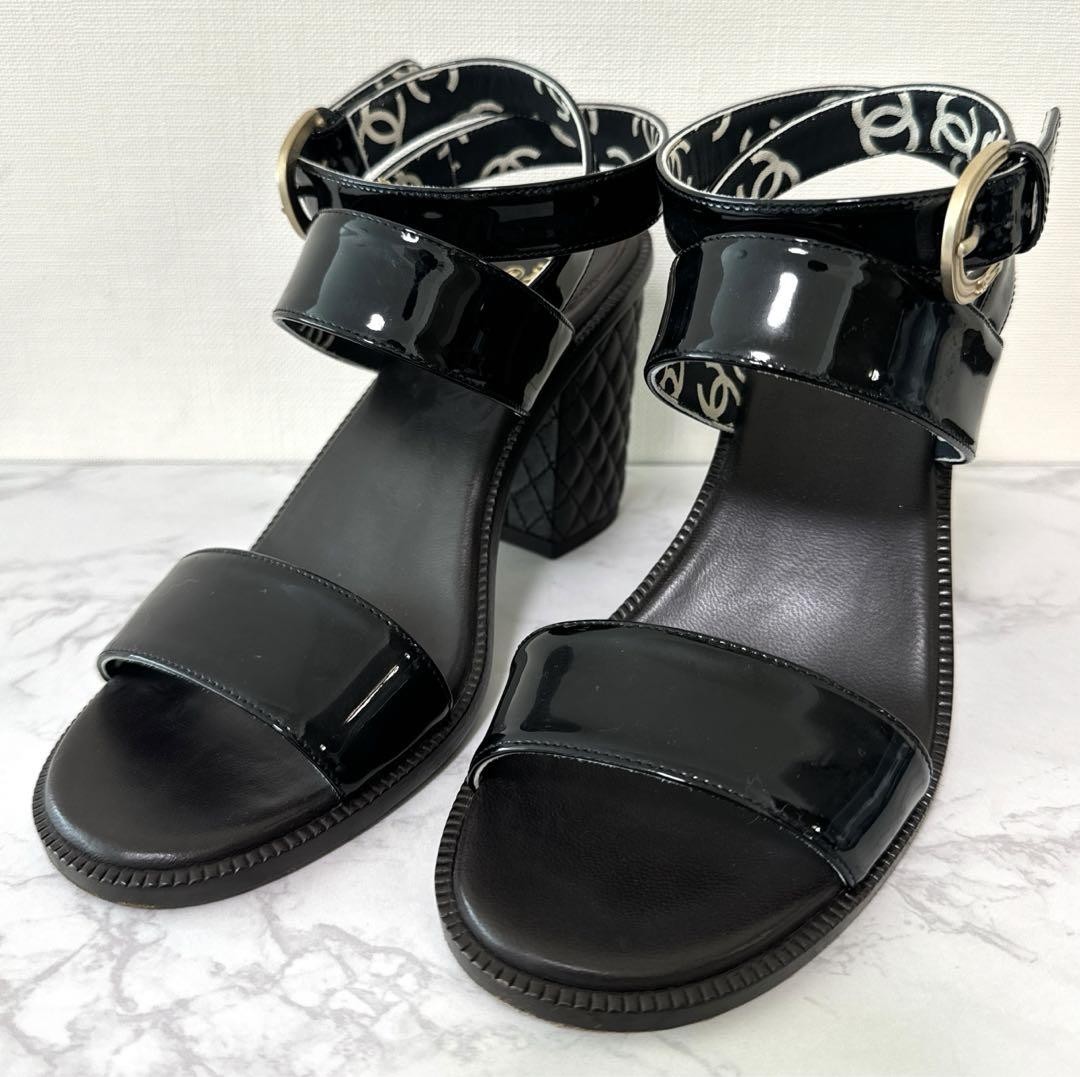 CHANEL Black Leather Heel Sandals for Women