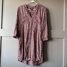 Angie Dress Womens Large Geometric Print Button Front Rayon Pockets Boho