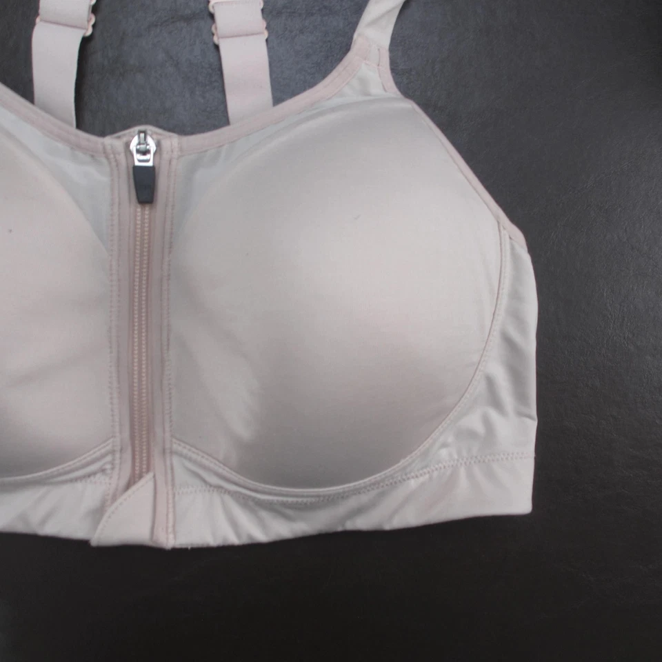 Zip Front Sports Bra Womens 36D Pink Racerback Padded Adjustable Supportive - Image 4 of 4