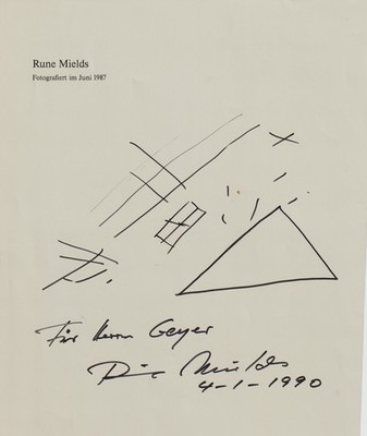 Rune Mields, orig sign Katalogseite mit Zeichnung