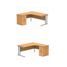 Corner Cantilever Office Desk & Pedestal Bundle- Beech, Grey Oak, Oak, White MFC