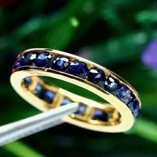 2Ct Round Cut Lab-Created Blue Sapphire Wedding Band Ring 14K Yellow Gold Plated