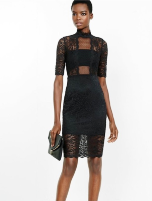 Womens Express Black Nylon Blend Lace Mock Neck Elbow-Sleeve Sheath Dress Size 4 Womens Express Black Nylon Blend Lace Mock Neck Elbow-Sleeve Sheath Dress Size 4