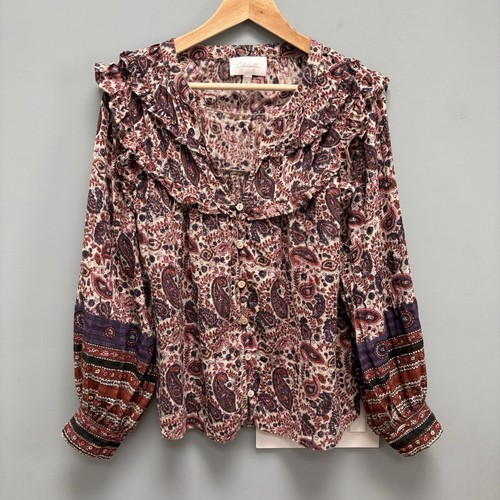 Cleobella Samara Bishop Sleeve Printed Cotton Blouse M