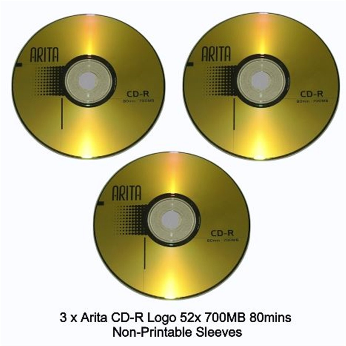 3 x Arita Ritek CD-R 52x Speed 80 Min CD Discs 700MB Non