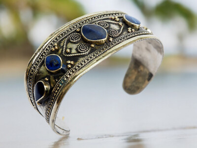 orientalische afghan bauchtanz tribaldance Armreifen Lapis Bracelet Neusilber -1