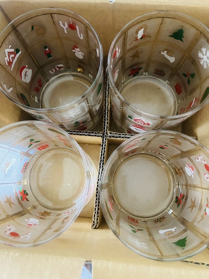 Set/4 Culver Christmas Potpourri Double Rocks Barware Glasses New eBay