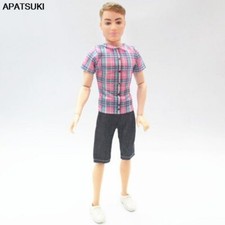 Fashion 1/6 Boy Doll Clothes For 12" Doll Outfits Plaid Top T-shirt Shorts Toy