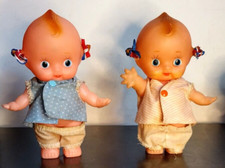 2 Kewpie Dolls with Clothes  Bows OKIMONO / Japanese Vintage 6"