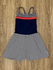 Vintage Jantzen Swimsuit  12 Navy Blue 1 Piece Romper Shorts High Waist NEW