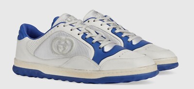 GUCCI MEN'S MAC80 SNEAKER. SIZE USA 8 / GUCCI 7.5. OFF WHITE & BLUE LEATHER. NEW