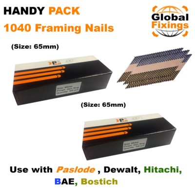 Handliche Packung 1040 x 65 mm verzinkte Ringrahmennägel für DEWALT, Paslode, Hitachi 