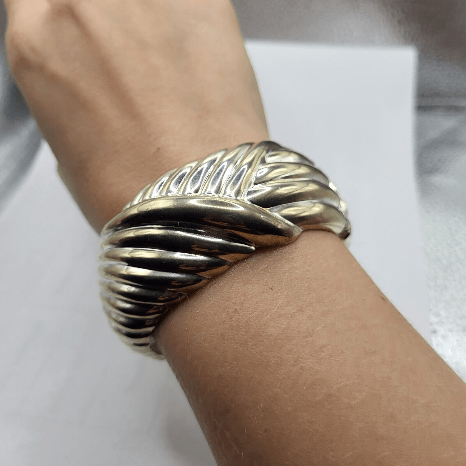 Chunky Large Hinged Silver Bracelet - image 1