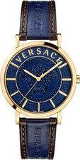Image of Versace VEJ400321 V-Essential gold blue brown Leather Men's Watch NEW