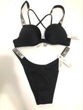Victoria Secret Shine Strap Bombshell Push-up 2 PC Bikini Brazilian Swim Set NWT