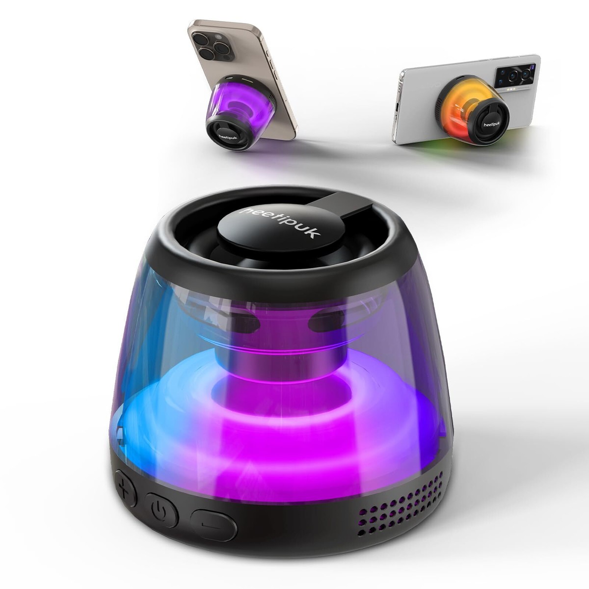 Heetipuk Magnetischer Bluetooth Lautsprecher - Mini Speaker Mit Handyhalterung Und RGB-Licht