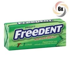 6x Packs Wrigley's Freedent Peppermint Gum - 15 Sticks Per Pack