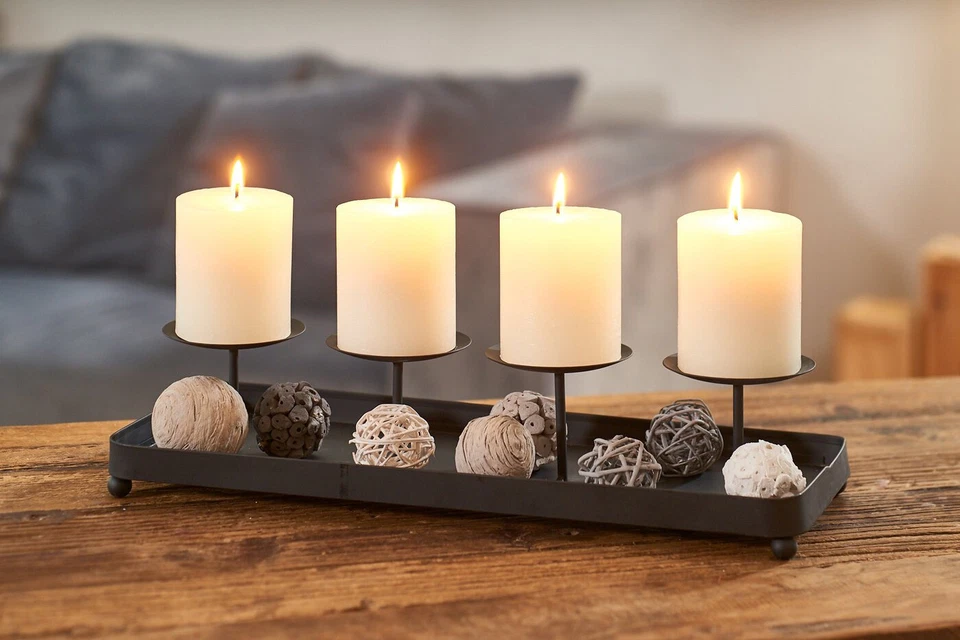Kerzenhalter Eisen 40cm 4-fach Advent Kerzen-Tablett Leiste Ständer Schale Kranz - Bild 4 von 4