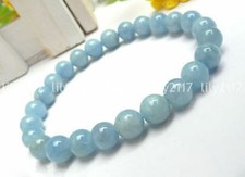 Natural 6/8/10/12mm Light Blue Aquamarine Gems Round Beads elastic Bracelet 7.5"