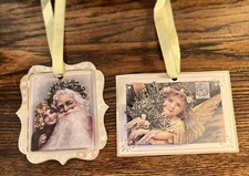 Étiquettes cadeaux vintage fait main sur le thème de Noël x 2 pour charité