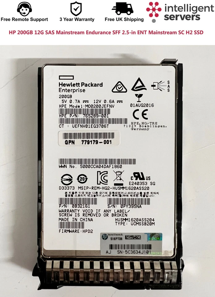 HP 200GB 12G 779164-B21 SAS Mainstream Endurance SFF 2.5" ENT SC H2 SSD - Image 4 of 4