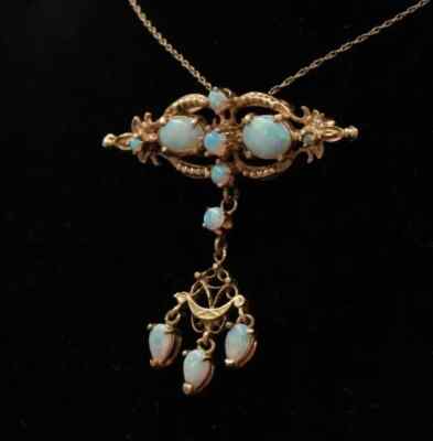 3.90Ct Pear Lab-Created Fire Opal Art Deco Style Necklace 14K Yellow Gold Plated