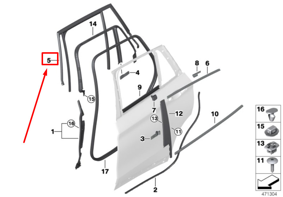 BMW X1 F48 Rear Right Door Window Guide 7349654 51357349654 NEW  