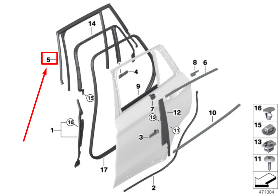 BMW X1 F48 Rear Right Door Window Guide 7349654 51357349654 NEW 