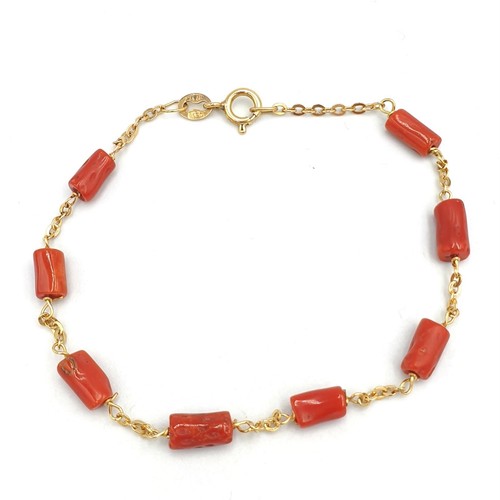 BRACCIALE VINTAGE ANNI '70 IN ORO MASSICCIO 18K CON CORALLO ROSSO MEDITERRANEO