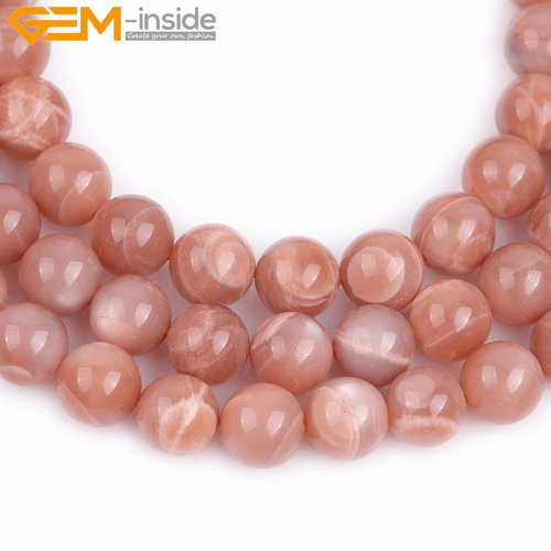 Round Orange Moonstone Natural Gemstone Beads For Jewelry Making Strand 15" Gift - Picture 36 of 38