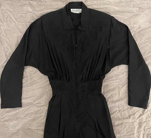 Vintage Joan Walters Black Collared Jumpsuit Size 12 Retro USA Rayon - Picture 2 of 15