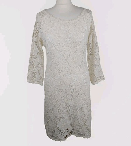 Velvet by Graham & Spencer Blumenmuster Spitze Midi Kleid Größe Medium creme & weiß - Bild 1 von 13